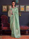 Saree Mall Women's  Blend Sea Green Woven Design Designer Saree With Blouse Piece-KHBUTAI322006