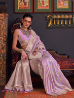 Saree Mall Women's  Blend Lavendar Woven Design Designer Saree With Blouse Piece-KHBUTAI322007