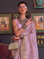 Saree Mall Women's  Blend Lavendar Woven Design Designer Saree With Blouse Piece-KHBUTAI322007