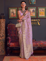 Saree Mall Women's  Blend Lavendar Woven Design Designer Saree With Blouse Piece-KHBUTAI322007