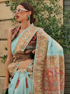 Saree Mall Women's  Blend Light Blue Woven Design Designer Saree With Blouse Piece-KHDIJA343006