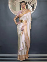 Saree Mall Women's  Blend Off White Woven Design Designer Saree With Blouse Piece-KHITAB245001