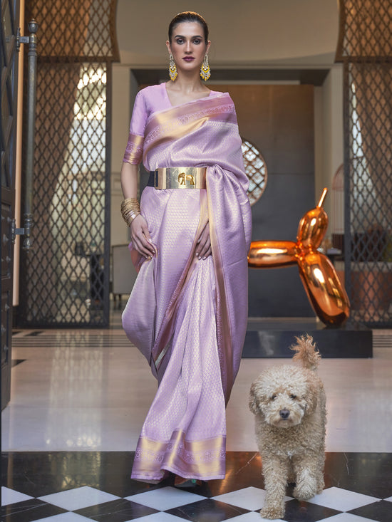 Saree Mall Women's  Blend Lavendar Woven Design Designer Saree With Blouse Piece-KHITAB245002