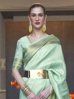 Saree Mall Women's  Blend Sea Green Woven Design Designer Saree With Blouse Piece-KHITAB245003