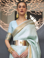 Saree Mall Women's  Blend Turquoise Woven Design Designer Saree With Blouse Piece-KHITAB245005