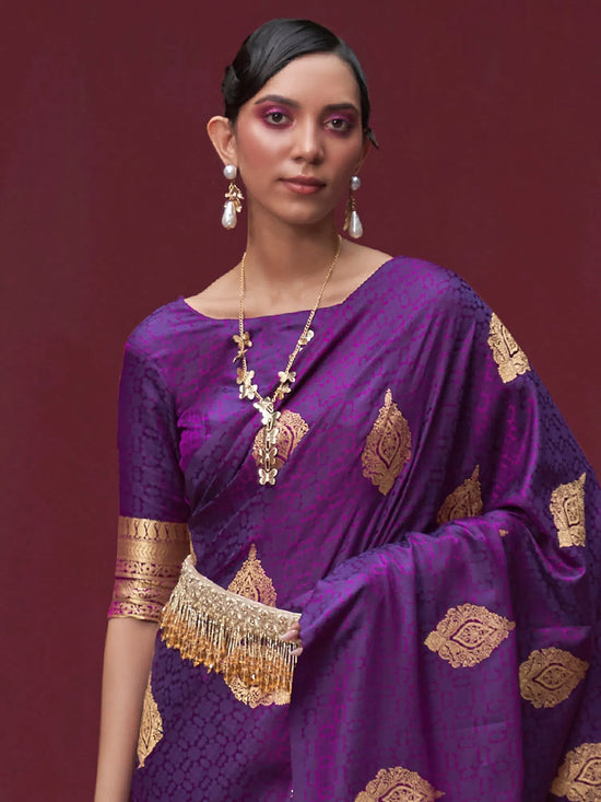 Saree Mall Women's Pure  Purple Woven Design Designer Saree With Blouse Piece-KHUSHT266001