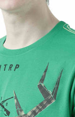 Huetrap Green Mens Short Sleeve Graphic Printed Tshirt-HT17MKGRAGRE00740