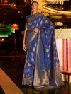 Saree Mall Women's  Blend Navy Blue Woven Design Handloom Saree With Blouse Piece-KIHRIKA259004