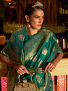 Saree Mall Women's  Blend Teal Blue Woven Design Handloom Saree With Blouse Piece-KIHRIKA259006