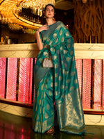 Saree Mall Women's  Blend Teal Blue Woven Design Handloom Saree With Blouse Piece-KIHRIKA259006