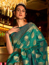 Saree Mall Women's  Blend Teal Blue Woven Design Handloom Saree With Blouse Piece-KIHRIKA259006