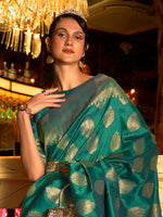 Saree Mall Women's  Blend Teal Blue Woven Design Handloom Saree With Blouse Piece-KIHRIKA259006