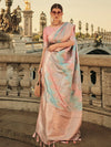 Saree Mall Women's Satin  Peach Woven Design Designer Saree With Blouse Piece-KIKI340006