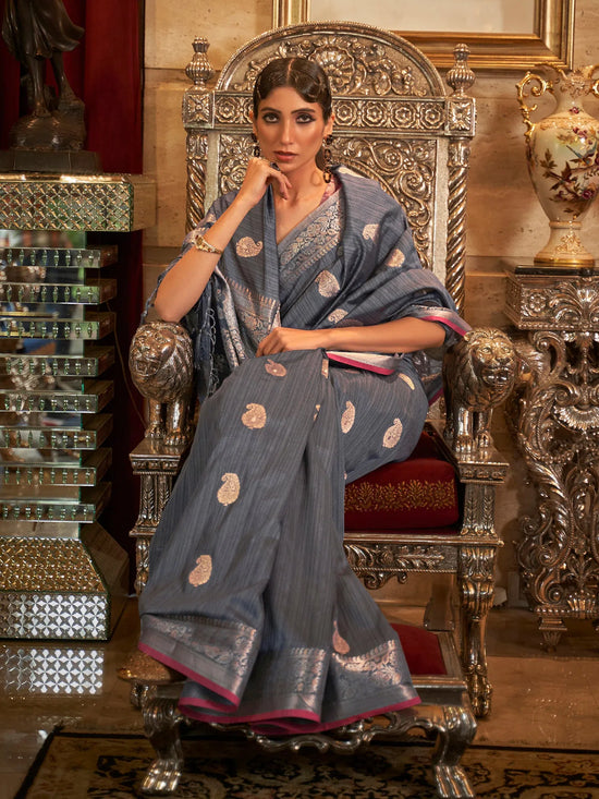 Saree Mall Women's  Blend Grey Woven Design Designer Saree With Blouse Piece-KIMNI227004