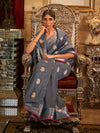 Saree Mall Women's  Blend Grey Woven Design Designer Saree With Blouse Piece-KIMNI227004