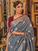 Saree Mall Women's  Blend Grey Woven Design Designer Saree With Blouse Piece-KIMNI227004