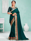 Saree Mall Women's Vichitra  Teal Blue Embellished Designer Saree With Blouse Piece-KIMORA81604