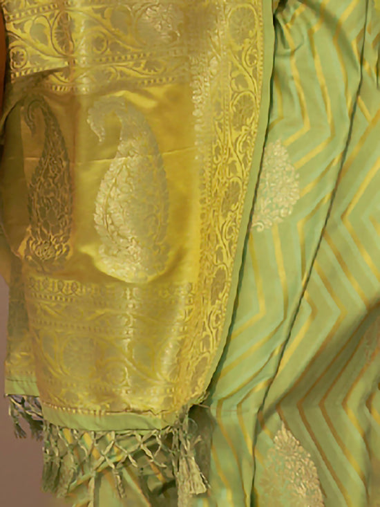 Saree Mall Women's  Blend Light Green Woven Design Designer Saree With Blouse Piece-KING305003