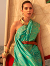 Saree Mall Women's  Blend Sea Green Woven Design Designer Saree With Blouse Piece-KING305009