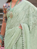 Saree Mall Women's Chiffon Light Green Embellished Designer Saree With Blouse Piece-KINJAL4270