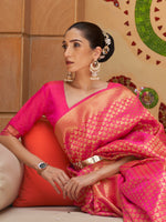 Saree Mall Women's  Blend Pink Woven Design Handloom Saree With Blouse Piece-KINKB198002