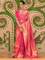 Saree Mall Women's  Blend Pink Woven Design Handloom Saree With Blouse Piece-KINKB198002