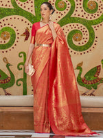 Saree Mall Women's  Blend Red Woven Design Handloom Saree With Blouse Piece-KINKB198006