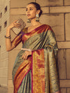 Saree Mall Women's  Blend Teal Blue Woven Design Designer Saree With Blouse Piece-KINKHAB1201