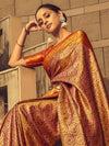 Saree Mall Women's  Blend Beige Woven Design Designer Saree With Blouse Piece-KINKHAB1202