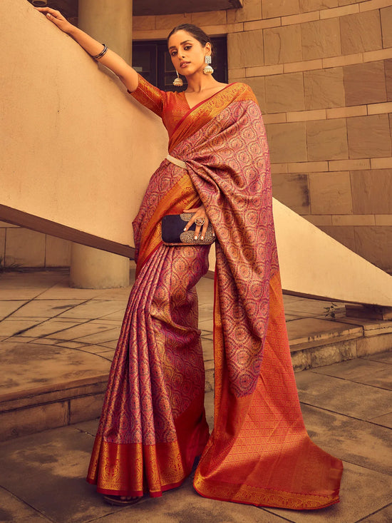 Saree Mall Women's  Blend Mauve Woven Design Designer Saree With Blouse Piece-KINKHAB1204