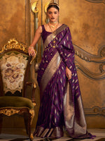 Saree Mall Women's  Blend Purple Woven Design Designer Saree With Blouse Piece-KIROZA7004