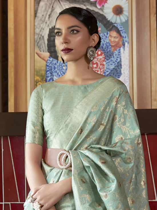 Saree Mall Women's  Blend Sea Green Woven Design Designer Saree With Blouse Piece-KIRPAN281001