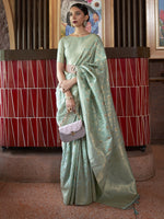 Saree Mall Women's  Blend Sea Green Woven Design Designer Saree With Blouse Piece-KIRPAN281001