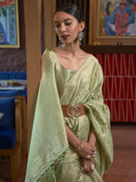 Saree Mall Women's  Blend Light Green Woven Design Designer Saree With Blouse Piece-KIRPAN281003