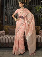 Saree Mall Women's  Blend Peach Woven Design Designer Saree With Blouse Piece-KISHIR286001