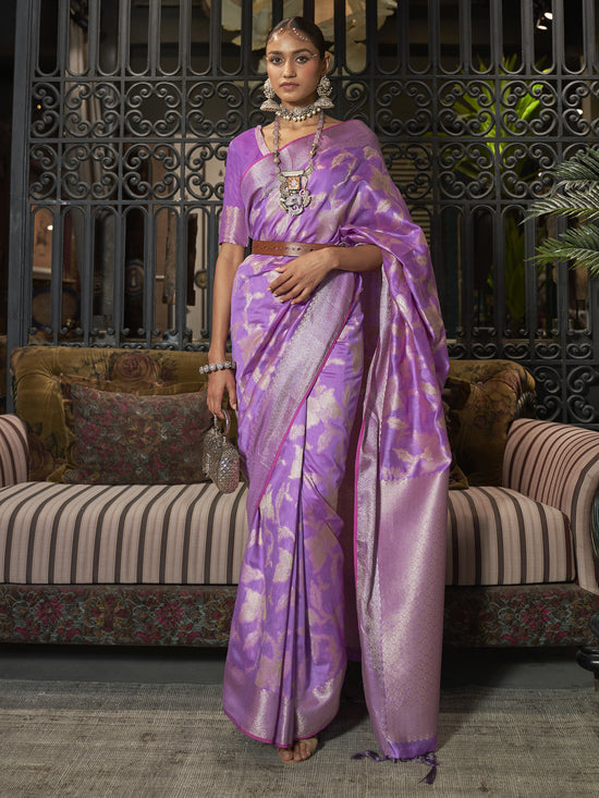 Saree Mall Women's  Blend Purple Woven Design Designer Saree With Blouse Piece-KISHIR286002