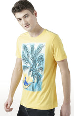 Huetrap Yellow Mens Short Sleeve Graphic Printed Tshirt-HT17MKGRAYLW00699