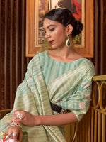 Saree Mall Women's  Blend Sea Green Woven Design Handloom Saree With Blouse Piece-KLASCL282005