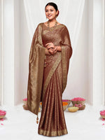 Saree Mall Women's Pure  Brown Woven Design Designer Saree With Blouse Piece-KLKRUTI5182