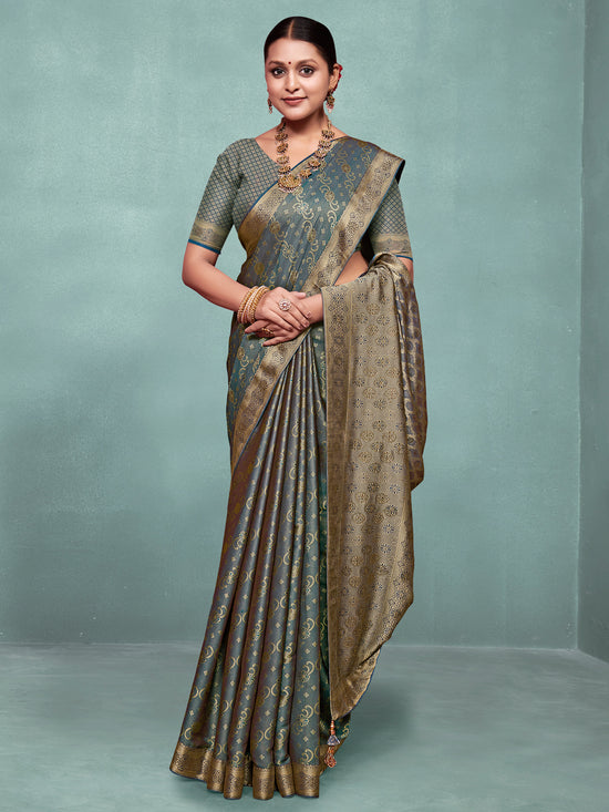 Saree Mall Women's Pure  Teal Blue Woven Design Designer Saree With Blouse Piece-KLKRUTI5185