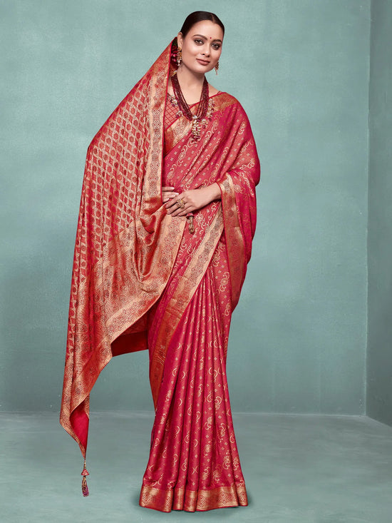 Saree Mall Women's Pure  Red Woven Design Designer Saree With Blouse Piece-KLKRUTI5186