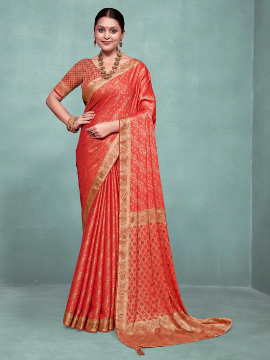 Saree Mall Women's Pure  Orange Woven Design Designer Saree With Blouse Piece-KLKRUTI5188