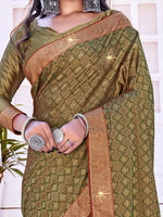 Saree Mall Women's Pure  Olive Woven Design Designer Saree With Blouse Piece-KLKRUTI5195