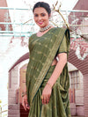 Saree Mall Women's Pure  Green Woven Design Designer Saree With Blouse Piece-KLKRUTI5202