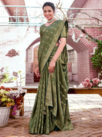 Saree Mall Women's Pure  Green Woven Design Designer Saree With Blouse Piece-KLKRUTI5202