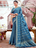 Saree Mall Women's Pure  Blue Woven Design Designer Saree With Blouse Piece-KLKRUTI5204