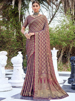 Saree Mall Women's Pure  Burgundy Woven Design Designer Saree With Blouse Piece-KLKRUTI5206