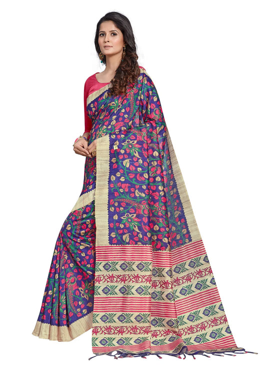 Saree Mall Women's Manipuri  Blue Digital Print Designer Saree With Blouse Piece-KLMK11F