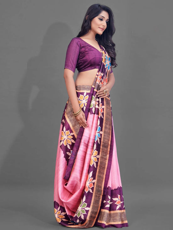 Saree Mall Women's Manipuri  Pink Digital Print Designer Saree With Blouse Piece-KLMK14C