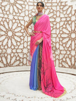 Saree Mall Women's Crepe Pink Digital Print Celebrity Saree With Blouse Piece-KLMKR232006